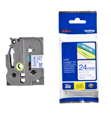 laminiert blau auf weiß 24mmx8m Brother TZe-253 Schriftbandkassette