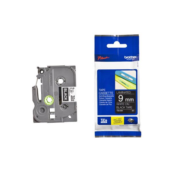 4977766685665 - TZe 325 - Laminiertes Band - Weiß auf Schwarz - Rolle (09 cm x 8 m) - 1 Rolle(n) - für P-Touch GL-H105 PT-1000