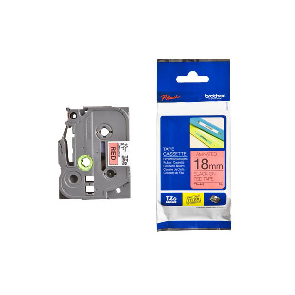 4977766686327 - TZe 441 - Laminiertes Klebeband - schwarz auf rot - Rolle (18 cm x 8 m) - 1 Rolle(n) - für P-Touch PT-1230 18