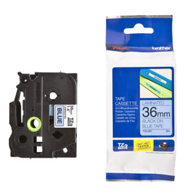P-touch Schriftband TZe-561 36mm x 8m schwarz/blau laminiert selbstklebend