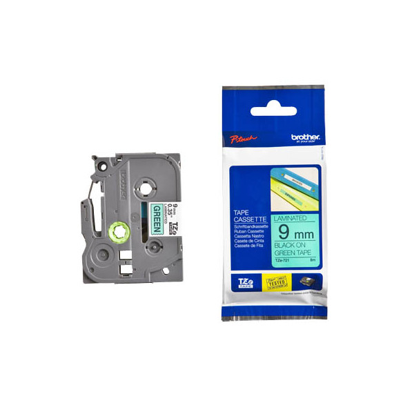 4977766693059 - TZe 721 - Laminiertes Band - Schwarz auf Grün - Rolle (09 cm x 8 m) - 1 Rolle(n) - für P-Touch PT-1000 1005 1