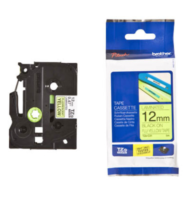 P-touch Schriftband TZe-C31 12mm x 5m schwarz/signalgelb laminiert selbstklebend