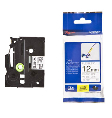 P-touch Kabel-Schriftband TZe-FX231 12mm x 8m schwarz/weiß laminiert selbstklebend