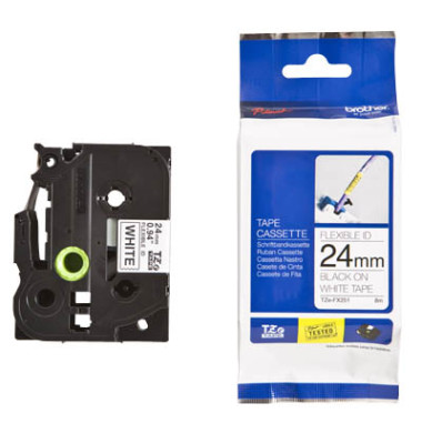 P-touch Schriftband TZe-FX251 24mm x 8m schwarz/weiß laminiert selbstklebend