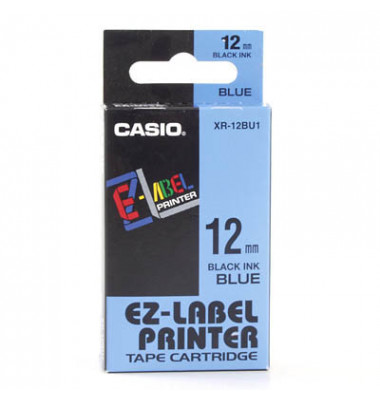 Schriftband XR-12BU1 12mm x 8m schwarz/blau laminiert stark selbstklebend