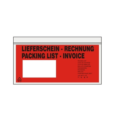 Lieferscheintaschen UNIPACK 522V0005010 Din Lang "LIEFERSCHEIN - RECHNUNG" selbstklebend 