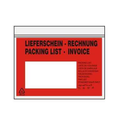Lieferscheintaschen UNIPACK 522V0005005 C6 "LIEFERSCHEIN - RECHNUNG" selbstklebend 