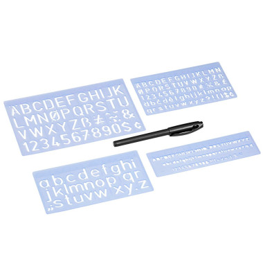 Kunststoff-Schablone Schrift 7012 transparent Schrifthöhe 5mm, 10mm & 20mm inkl Faserschreiber Kunststoff-Schablone Schrift 7012 transparent Schrifthöhe 5mm, 10mm & 20mm inkl Faserschreiber