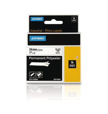 Rhino Schriftband 1734523 24mm x 5,5m schwarz/wei&szlig; laminiert permanent selbstklebend