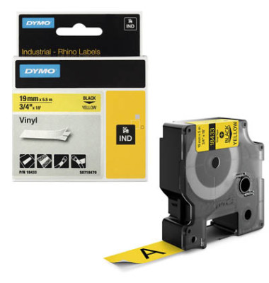 Rhino Vinyl-Schriftband 18433 19mm x 5,5m schwarz/gelb flexibel selbstklebend Rhino Vinyl-Schriftband 18433 19mm x 5,5m schwarz/gelb flexibel selbstklebend