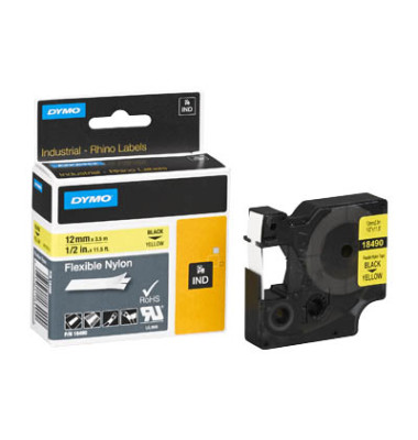 Rhino Nylon-Schriftband 18491 19mm x 3,5m schwarz/gelb flexibel selbstklebend Rhino Nylon-Schriftband 18491 19mm x 3,5m schwarz/gelb flexibel selbstklebend