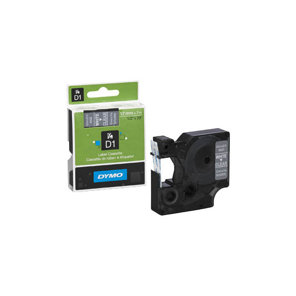 5411313450201 - DYMO Original D1-Etikettenband | weiß auf transparent | 12 mm x 7 m | selbstklebendes Schriftband | für LabelManager-Beschriftungsgerät