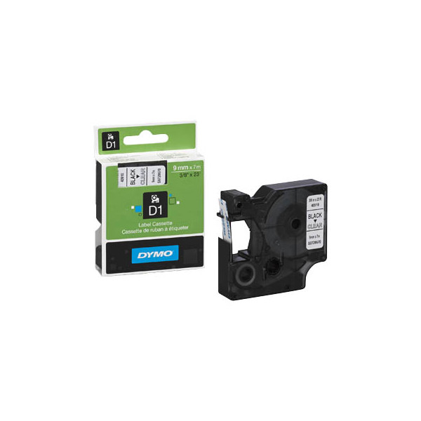 5411313409100 - DYMO Original D1-Etikettenband | schwarz auf transparent | 9 mm x 7 m | selbstklebendes Etikettenband | für LabelManager-Beschriftungsgerät