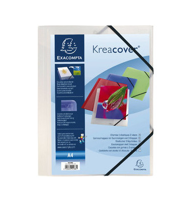Eckspannmappe Kreacover 55188E, A4 wei&szlig;-transparent Polypropylen (PP) -, f&uuml;r ca. 200 Blatt  (80 g/m&sup2;), mit 3 Einschlagklappen