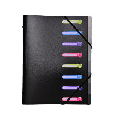 Ordnungsmappe 56181E, 8-teilig blanko, schwarz, A4, 8 F&auml;cher