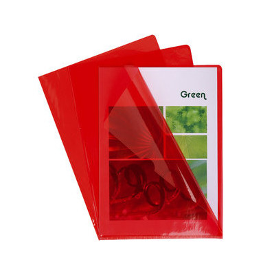Sichthüllen 660575E, A4, rot, klar-transparent, glatt, 0,13mm, oben & rechts offen, PVC