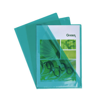 Sichthüllen 660595E, A4, grün, klar-transparent, glatt, 0,13mm, oben & rechts offen, PVC