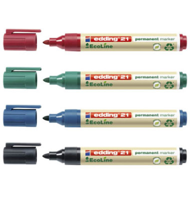 Permanentmarker-Set 21 EcoLine, 4-21-4, Packung, 4-farbig sortiert, 1,5-3mm Rundspitze