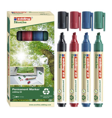 Permanentmarker-Set 22 EcoLine, 4-22-4, Pack, 4-farbig sortiert, 1-5mm Keilspitze