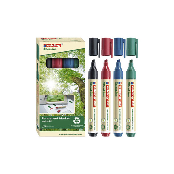 4004764918089 - 22 EcoLine - Schwarz - Blau - Grün - Rot - Meißel - Polypropylen (PP) - 1 mm - 5 mm - Karton - Glas - Leder - Metall - Papier - Kunststoff - Holz (4-22-4)