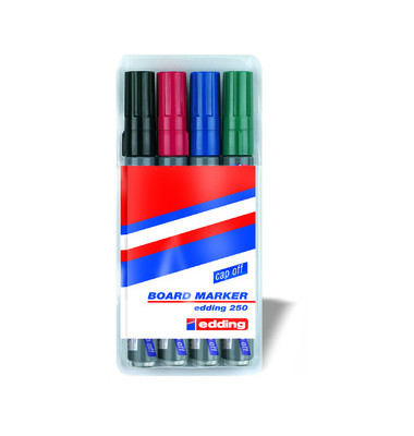 Boardmarker-Set 250, 4-250-4, Etui, rot, blau, schwarz, gr&uuml;n, 1,5-3mm Rundspitze