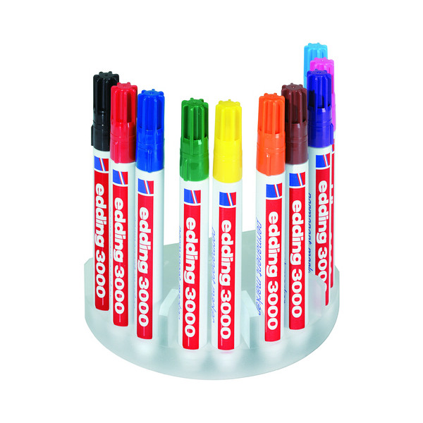 4004764006328 - edding 3000 Permanentmarker Mittel Rundspitze 15 - 3 mm Farbig sortiert Nachfüllbar Wasserbeständig 10 Stück