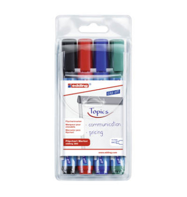 Flipchartmarker-Set 380, 380-4 S, Pack, rot,blau,grün,schwarz, 1,5-3mm Rundspitze
