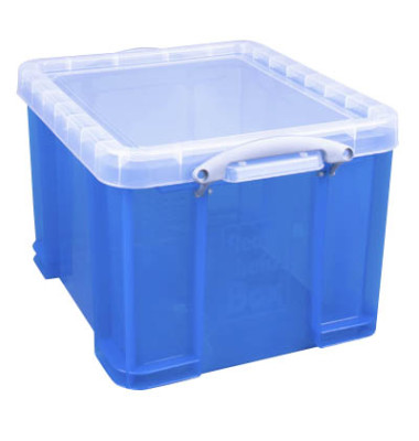 Aufbewahrungsbox 35TBCB, 35 Liter mit Deckel, für A4 Ordner, Hängemappen, außen 480x390x310mm, Kunststoff blau/transparent