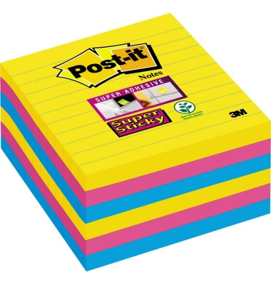 Haftnotizen 675-S6R, Super Sticky Notes, 101x101mm, 3-farbig sortiert, liniert, quadratisch