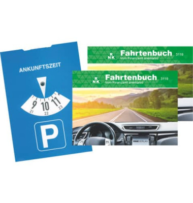 3119/2 2 Fahrtenbnücher + 1 Parkscheibe Fahrtenbuch 32 Seiten PKW A6quer 