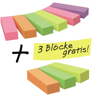 Haftmarker 670-6+3, Page Marker neon, 50x15mm, 5-farbig sortiert, ohne, rechteckig