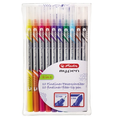 Fineliner-Set my.pen, 11367232, grau/farbig (Schreibfarbe: 10-farbig sortiert), 0,5+4mm