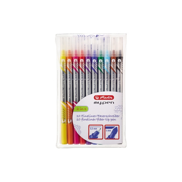8 Stück Herlitz Fineliner-Set my.pen, 11367232, grau/farbig (Schreibfarbe: 10-farbig sortiert), 0,5+4mm 4008110498201 Herlitz 10 Stück