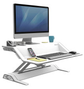 Sitz-Steh-Schreibtischaufsatz Lotus 9901, für 1 Monitor, 83cm breit, höhenverstellbar, fertig vormontiert, weiß