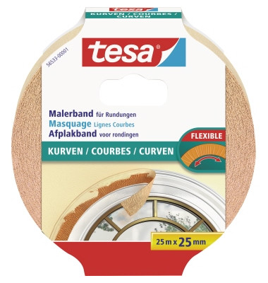 Kreppband 56533-00001 25mm x 25m beige ablösbar für Kurven