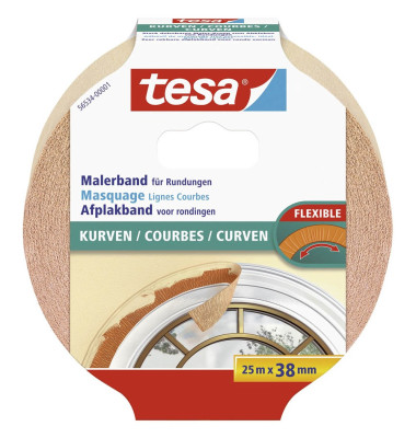 Kreppband 56534-00001 38mm x 25m beige ablösbar für Kurven