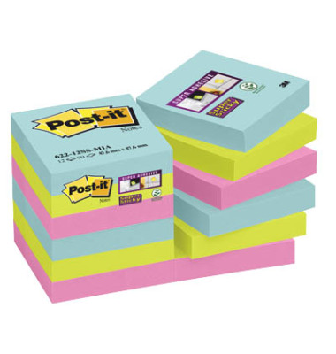 Haftnotizen 62212SMI, Super Sticky Notes Cosmic Collection, 48x48mm, farbig sortiert (t&uuml;rkis/gr&uuml;n/pink), quadratisch