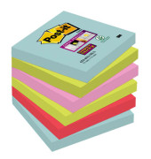 Haftnotizen 6546SMI, Super Sticky Cosmic, 76x76mm, türkis/neongrün/tropicalpink/guavapink, quadratisch
