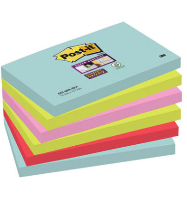 Haftnotizen 6556SMI, Super Sticky Miami, 76x127mm, farbig sortiert (t&uuml;rkis/neongr&uuml;n/neonpink/rot), quadratisch