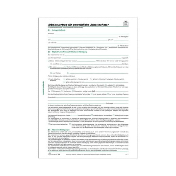 50 x RNK Arbeitsvertrag für gewerbliche Arbeitnehmer A4