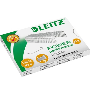 Heftklammern P1 Power Performance Nr. 8 (6/4), 5578-00-00, Stahldraht verzinkt, Heftleistung 15 Blatt