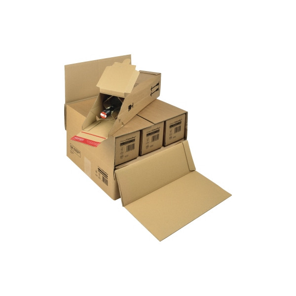 10 Stück ColomPac Flaschenkartonumverpackung CP181.006 braun, für 3 dicke oder 6 schmale Flaschenkartons (z. B. CP181101), innen 375x365x250mm, Kr