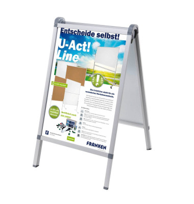 Kundenstopper Outdoor PRO BS1309, A1, 64 x 110 x 76 cm, Klemmprofiltechnik, wetterfest, silber