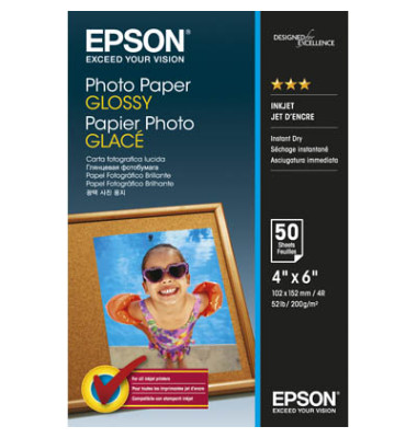 Fotopapier Glossy S042547, 10x15cm, für Inkjet, 200g weiß glänzend einseitig bedruckbar