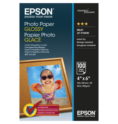 Fotopapier Glossy S042548, 10x15cm, für Inkjet, 200g weiß glänzend einseitig bedruckbar Fotopapier Glossy S042548, 10x15cm, für Inkjet, 200g weiß glänzend einseitig bedruckbar