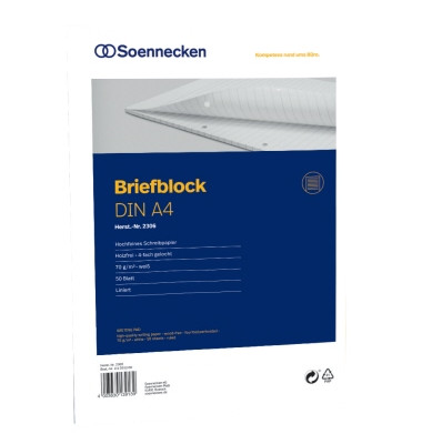 Briefblock 2306 DIN A4 gelocht liniert 50Blatt weiß