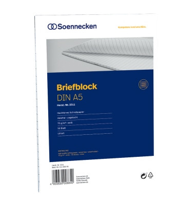 Briefblock 2311 DIN A5 70g liniert 50Blatt weiß