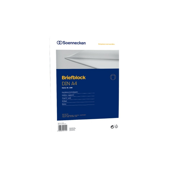 4003630001450 - Briefblock 1380 Lineatur 20   blanko A4 70g weiß 50 Blatt 4003630001450 Soennecken