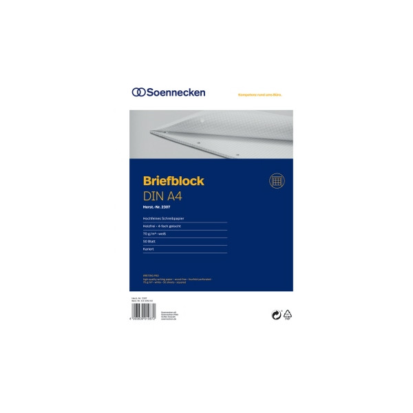 4003630010957 - Briefblock 2397 Lineatur 28   kariert A4 70g weiß 100 Blatt 4003630010957 Soennecken