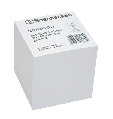 Notizklotz weiß 9 x 9 x 9 cm geleimt